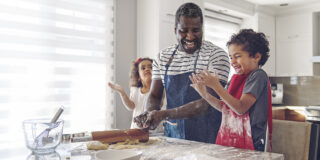 Father baking with kids