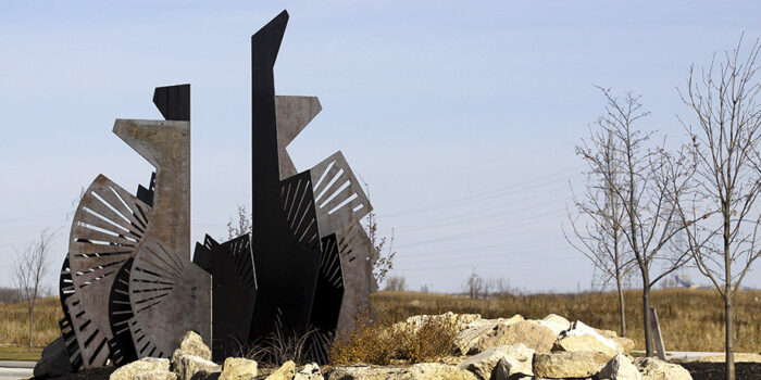 "Four Winds" sculpture in roundabout